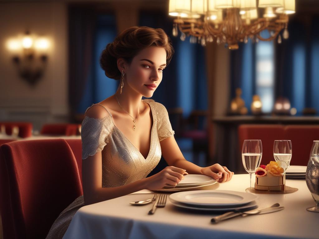 Create a realistic high resolution of an elegant woman in