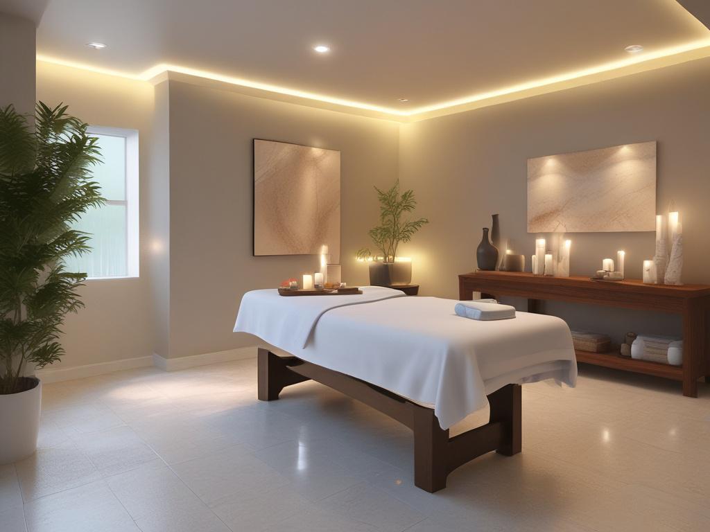 Illustrate a serene, high resolution image of a tranquil massage