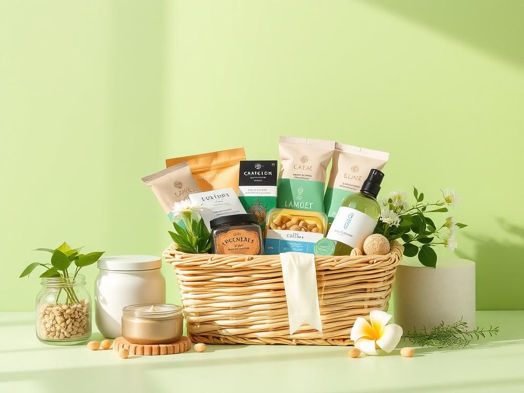 A beautifully arranged personalized gift basket filled with gourmet snacks