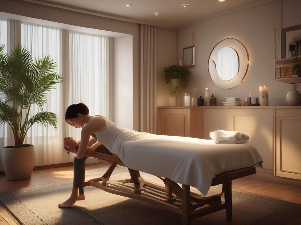A serene and inviting massage room with soft lighting and