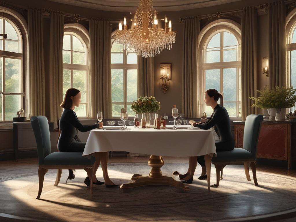 An elegant dining table set for two in a luxurious
