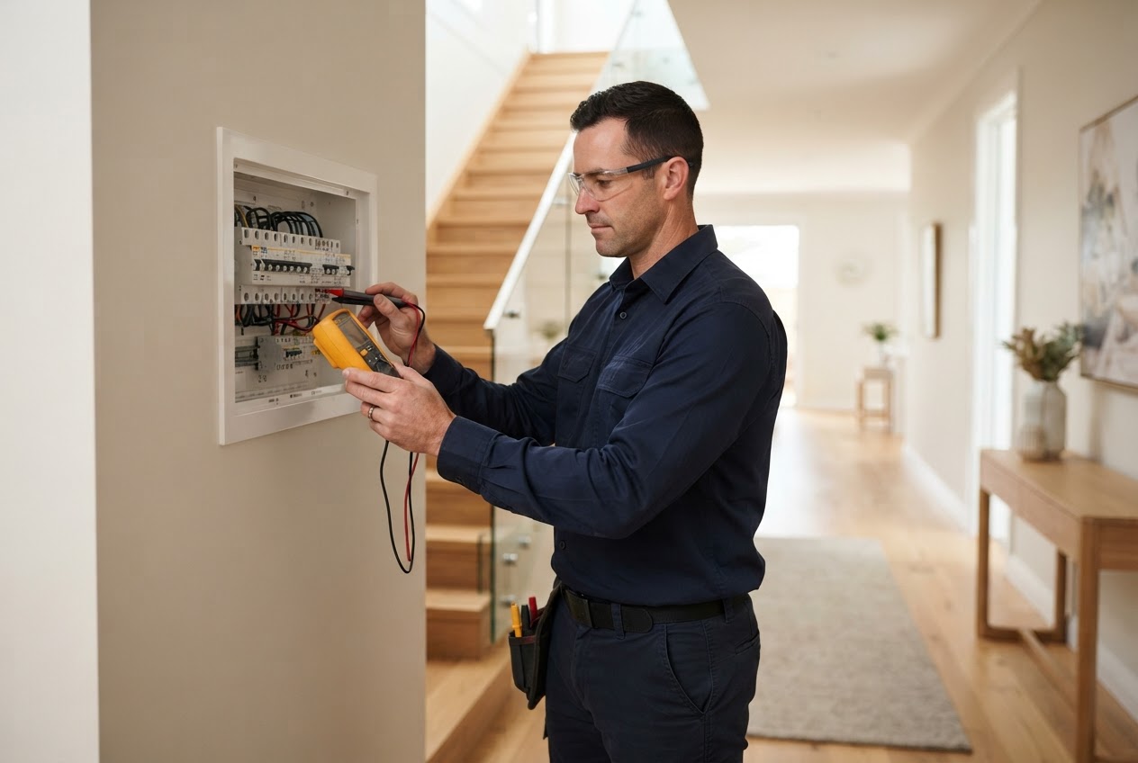 Licensed electrician working on a home electrical installation in North Sydney