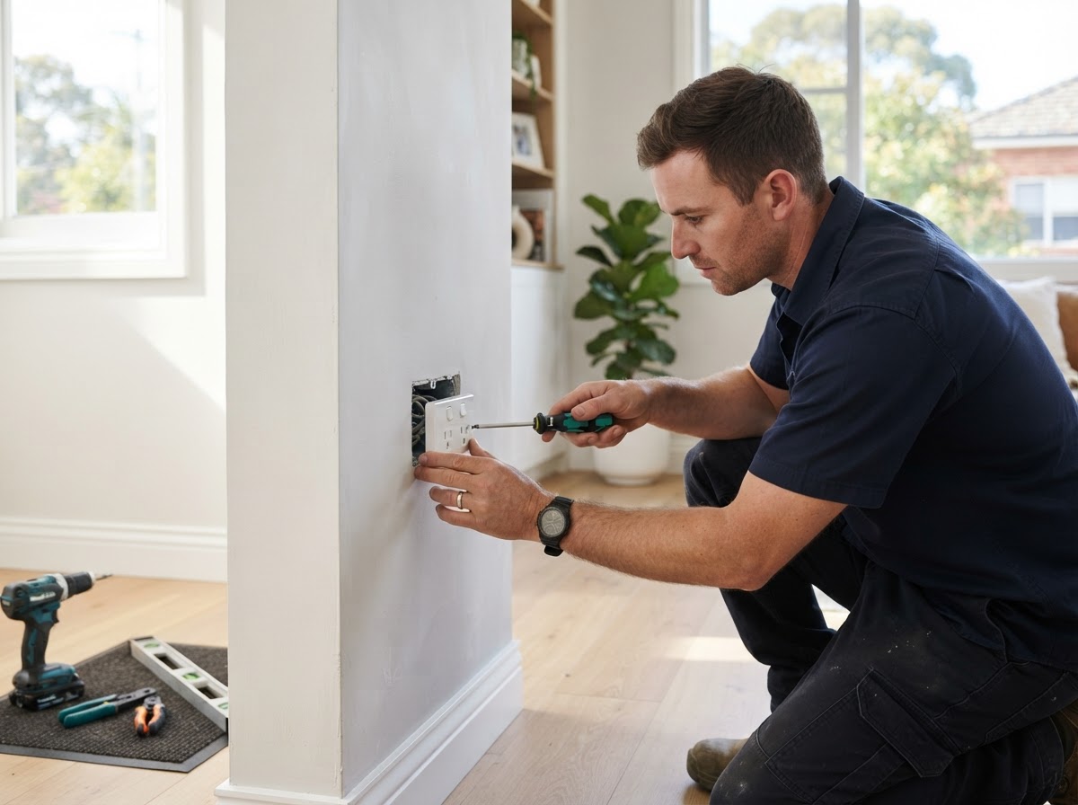 Electrician fitting a modern power point in a home