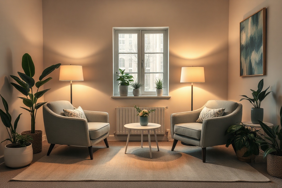 Peaceful counseling environment with comfortable seating