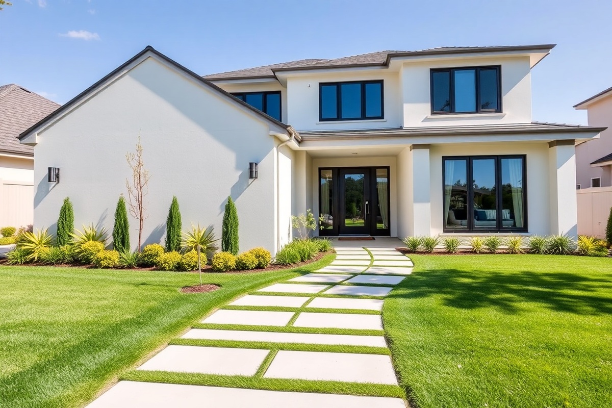 Modern luxury home with pristine landscaping