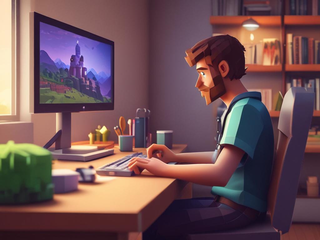 realistic high resolution of a gamer sitting at a desk,
