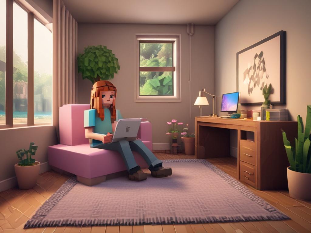 a realistic high resolution of a Minecraft player using a