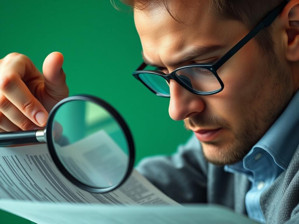 A hyper realistic close up shot of a person reviewing