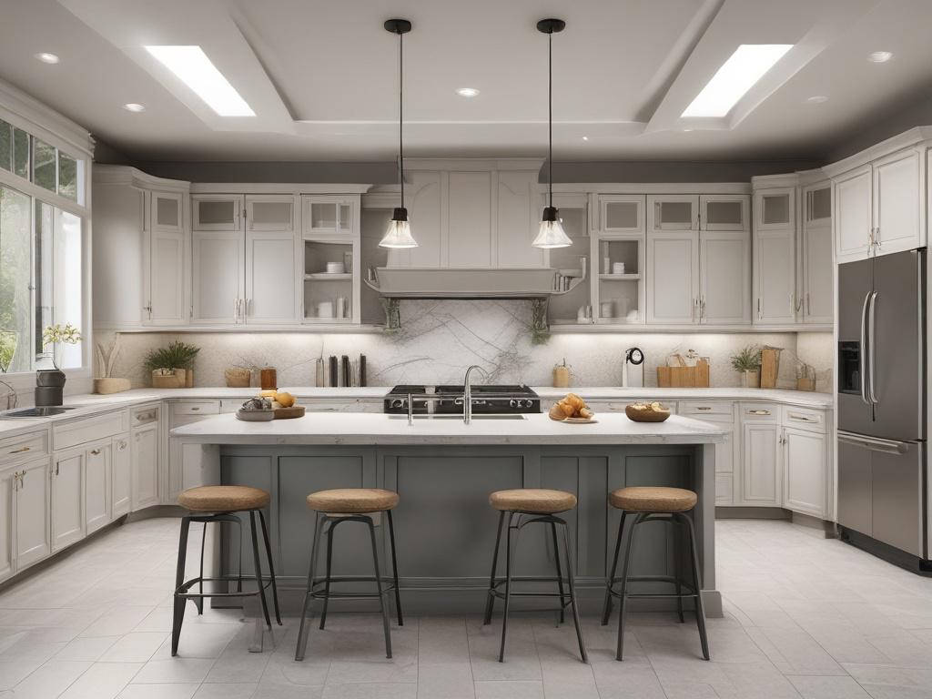 modern kitchen, spacious design, elegant cabinetry, natural light