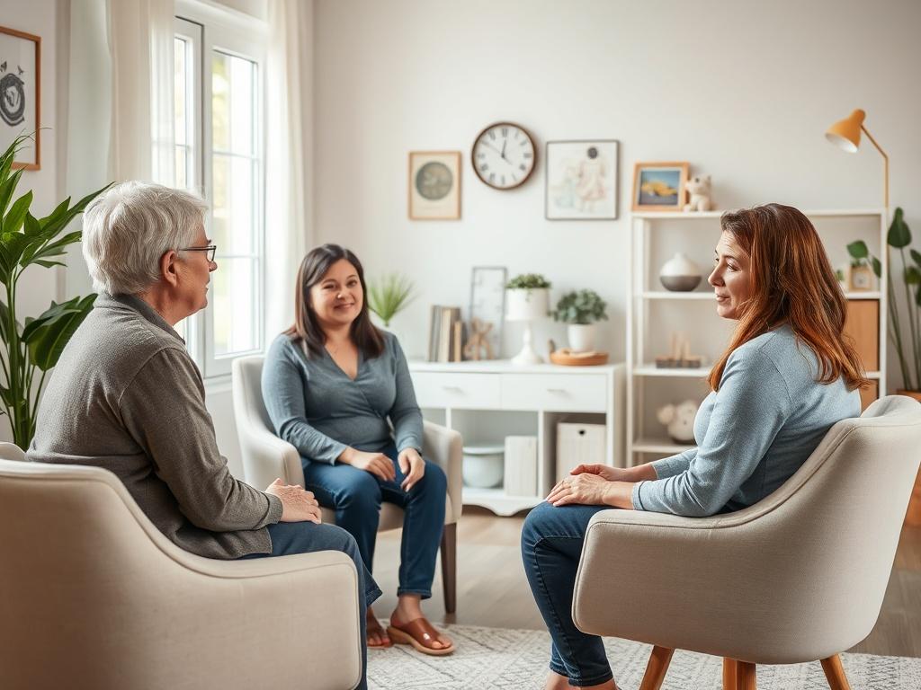 A professional co parenting therapy session taking place in a