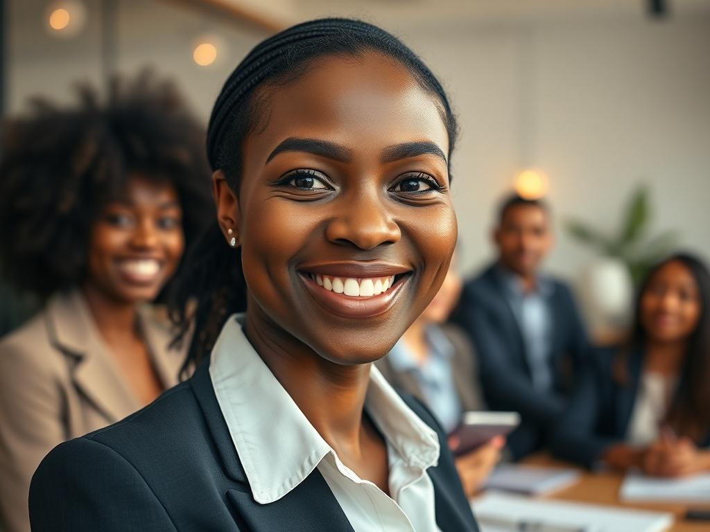 A close up shot of a confident black woman in