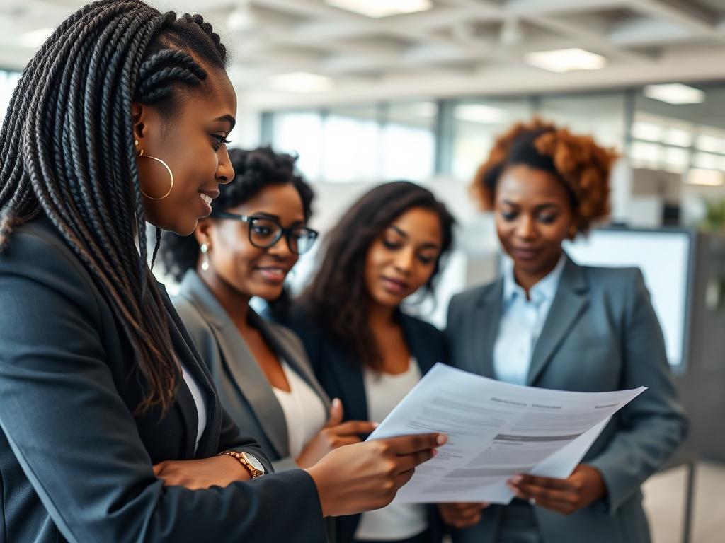 A close up shot of a diverse group of professional