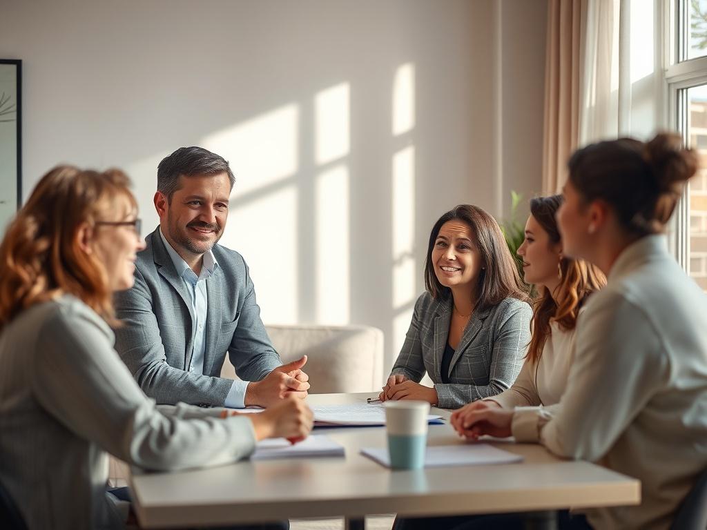 A professional setting with a consultant discussing privacy policies with