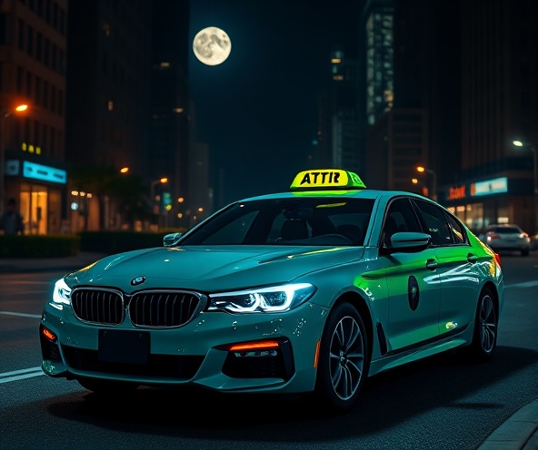 Sleek taxi cab at night