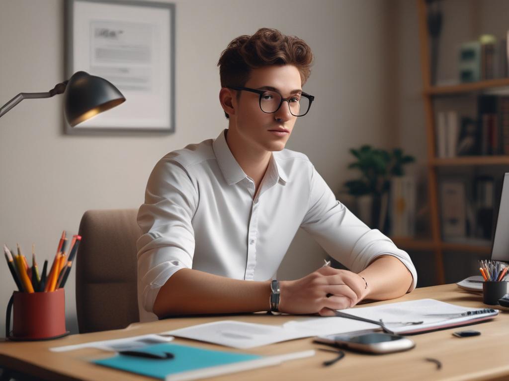 A realistic high resolution of a young influencer sitting at
