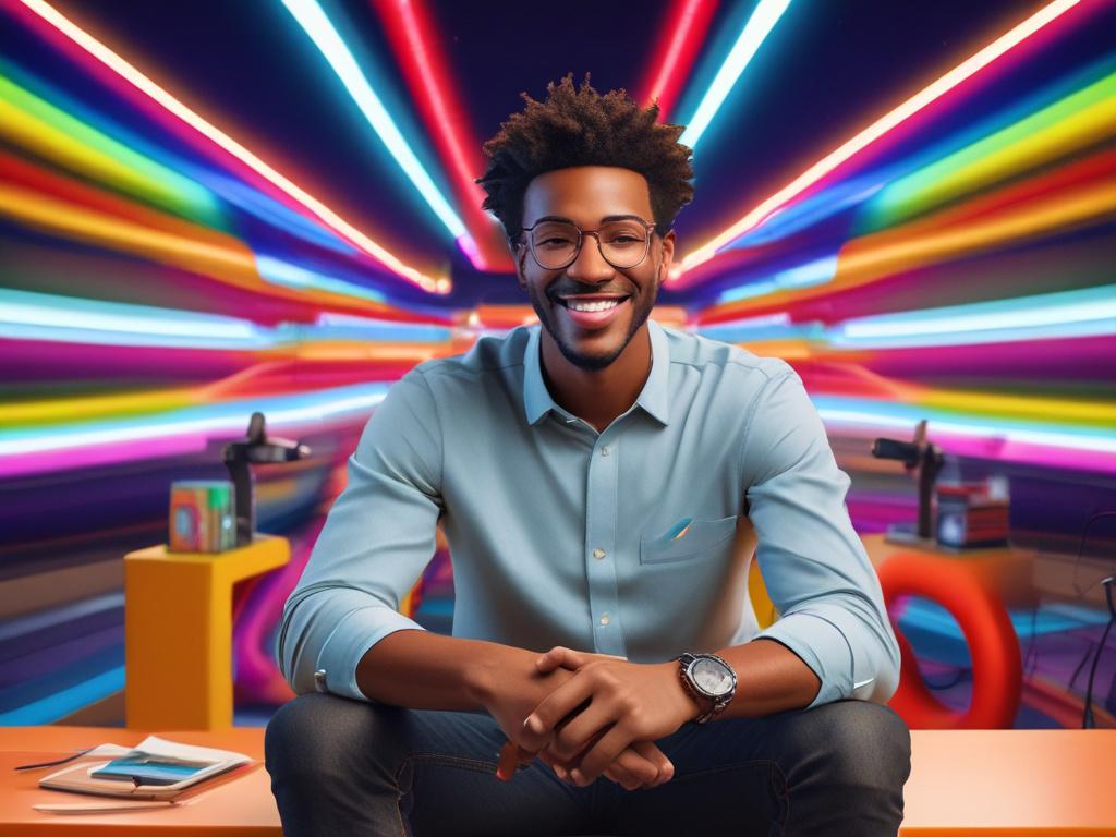 A vibrant influencer recording a shoutout in a well lit,