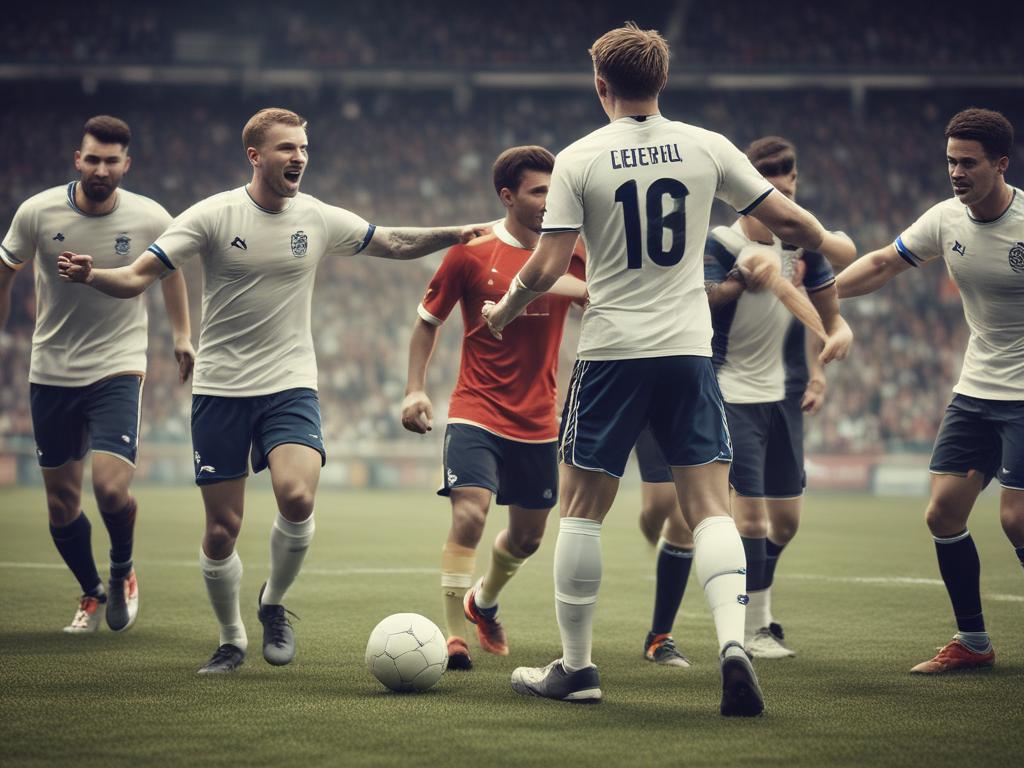 competitive football, team spirit, winning mentality, football match, athletes in