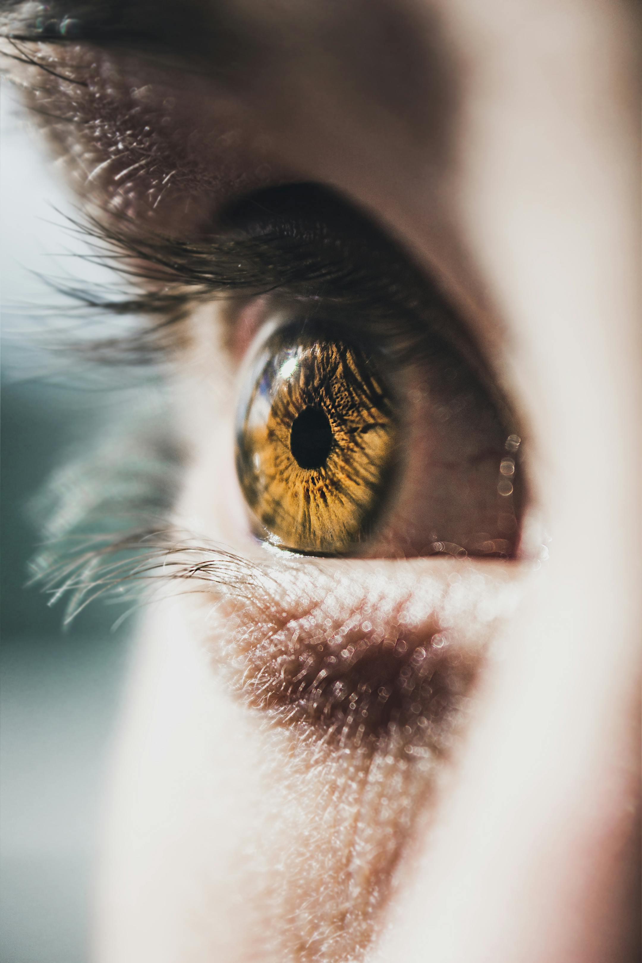 High-resolution close-up photo showcasing the intricate patterns of a hazel eye.