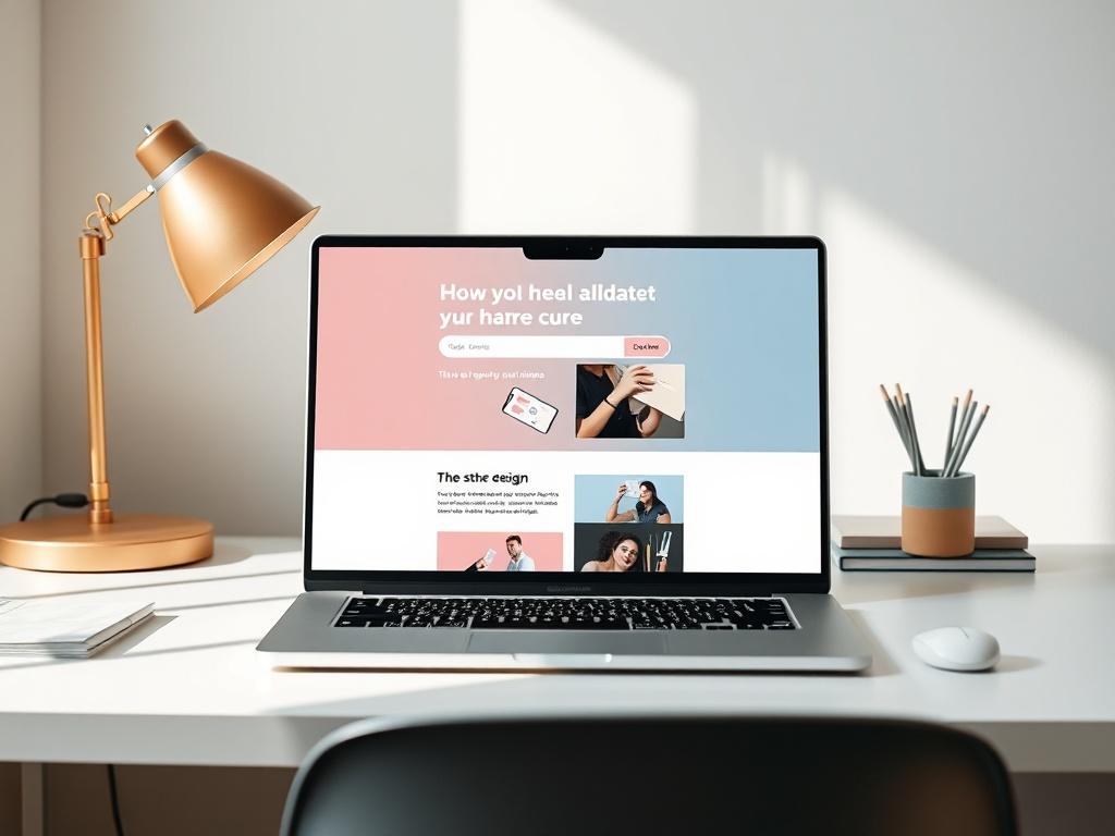 A minimalist high-resolution photo of a modern landing page displayed on a laptop screen, set on a clean desk with a simple background. The laptop screen should show a visually appealing landing page design, emphasizing clarity and user engagement. The desk should have minimal clutter, with soft natural light illuminating the scene, while maintaining a calm and professional atmosphere.