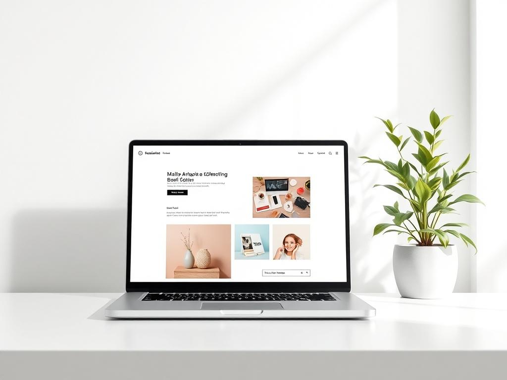 A clean and modern workspace featuring a laptop open to