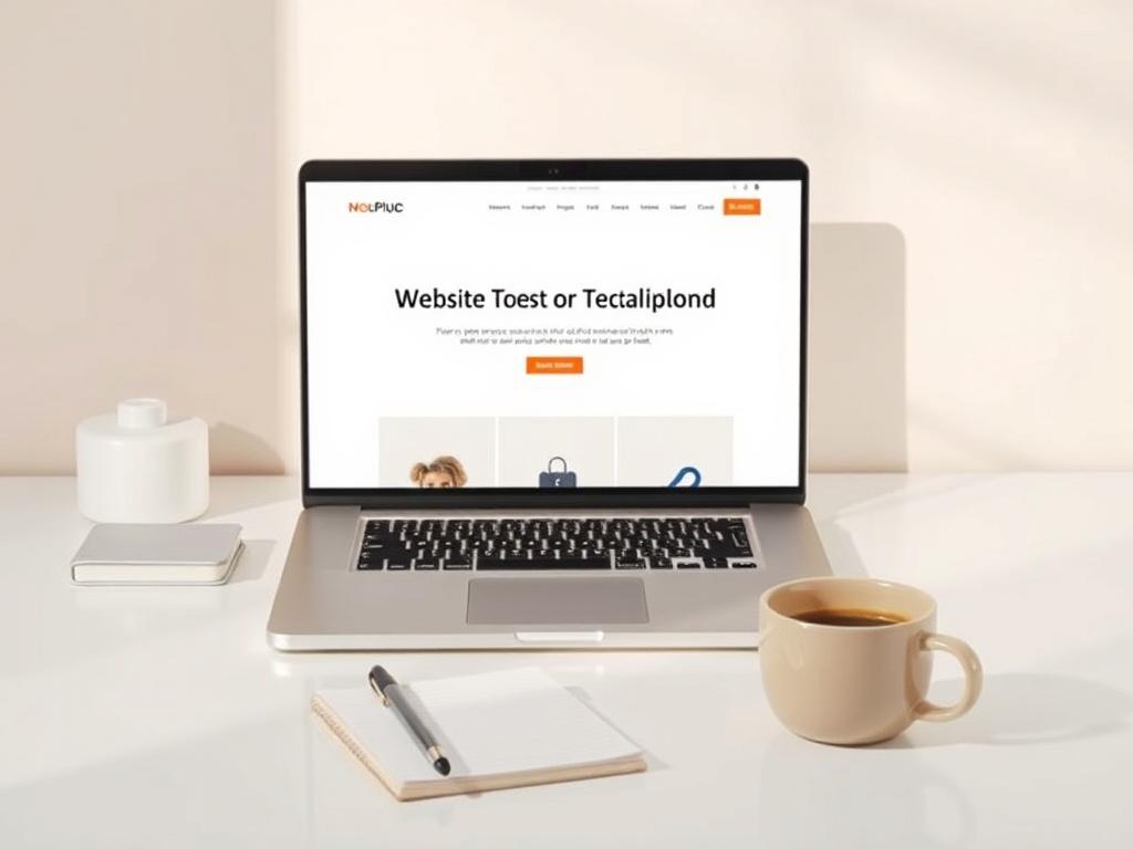 A modern workspace featuring a laptop displaying a beautifully designed