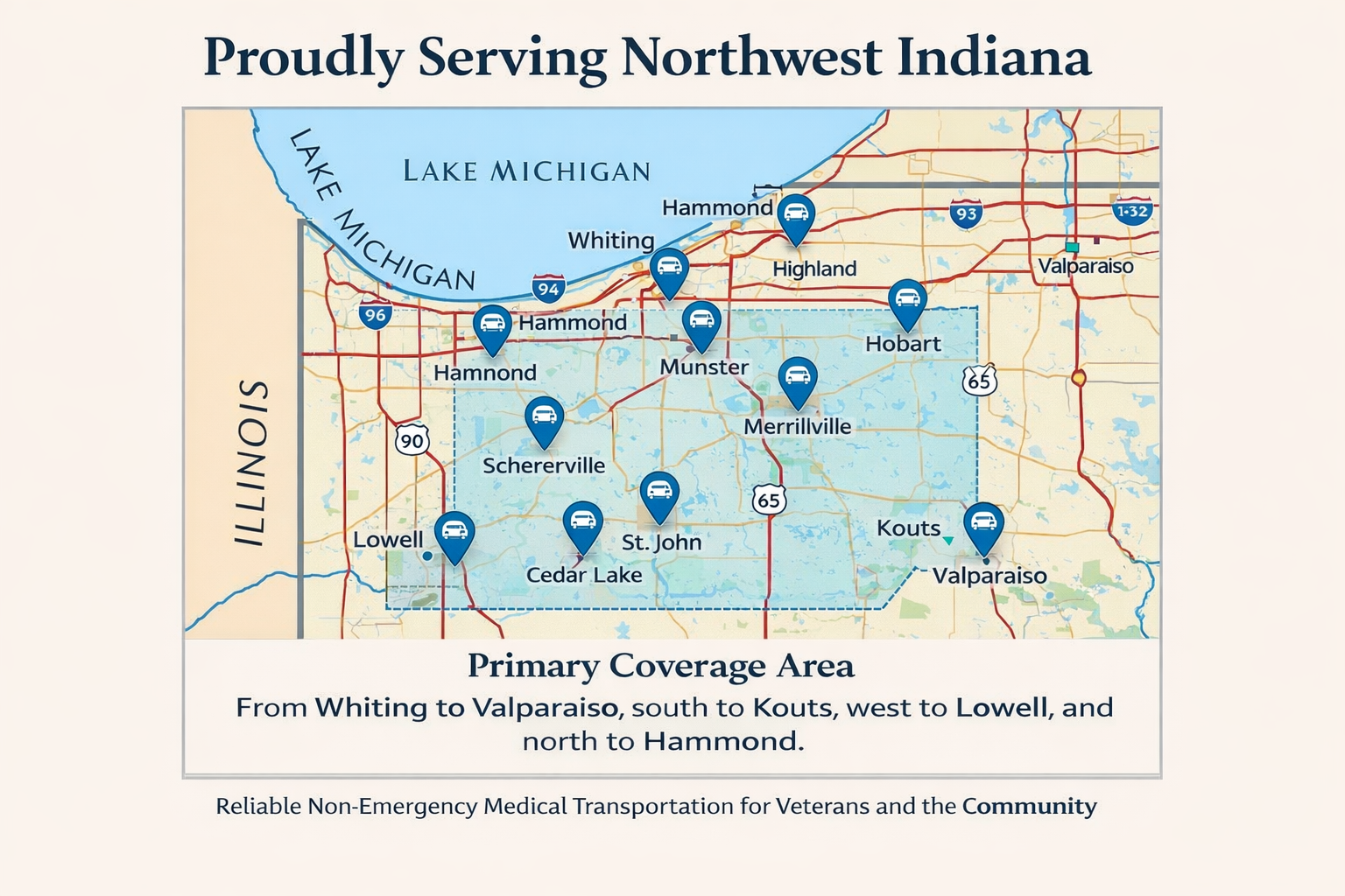 Service area map showing Northwest Indiana communities
