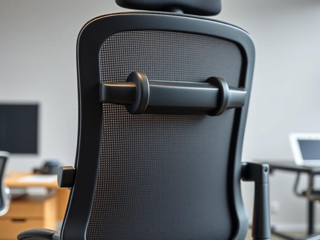 A hyper realistic close up of an ergonomic office chair