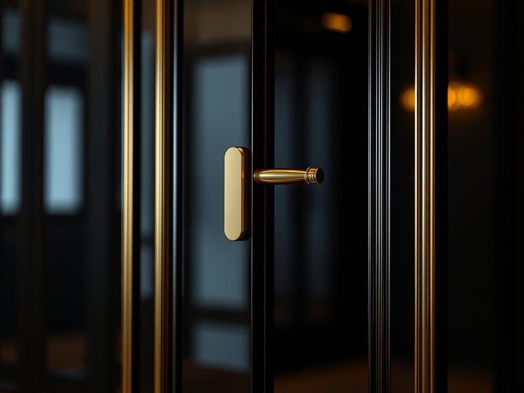 A luxurious, high-resolution photo of an elegant, closed door with a subtle golden handle, symbolizing exclusivity and invitation. The background should be softly focused with rich, dark tones, featuring delicate gold accents that suggest opulence. The lighting should create a warm and inviting atmosphere, emphasizing the allure of discovery and the personal journey that lies beyond the door.
