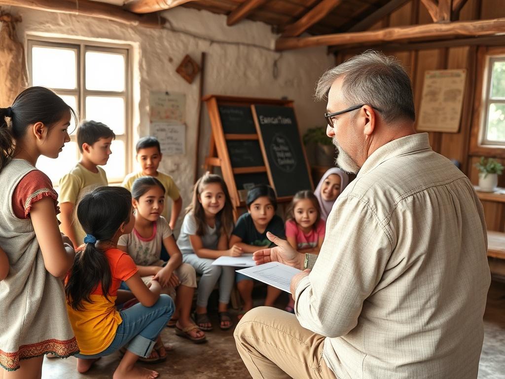 A group of young people and parents engaged in a community education workshop, with a facilitator in front, in a bright and welcoming environment.
