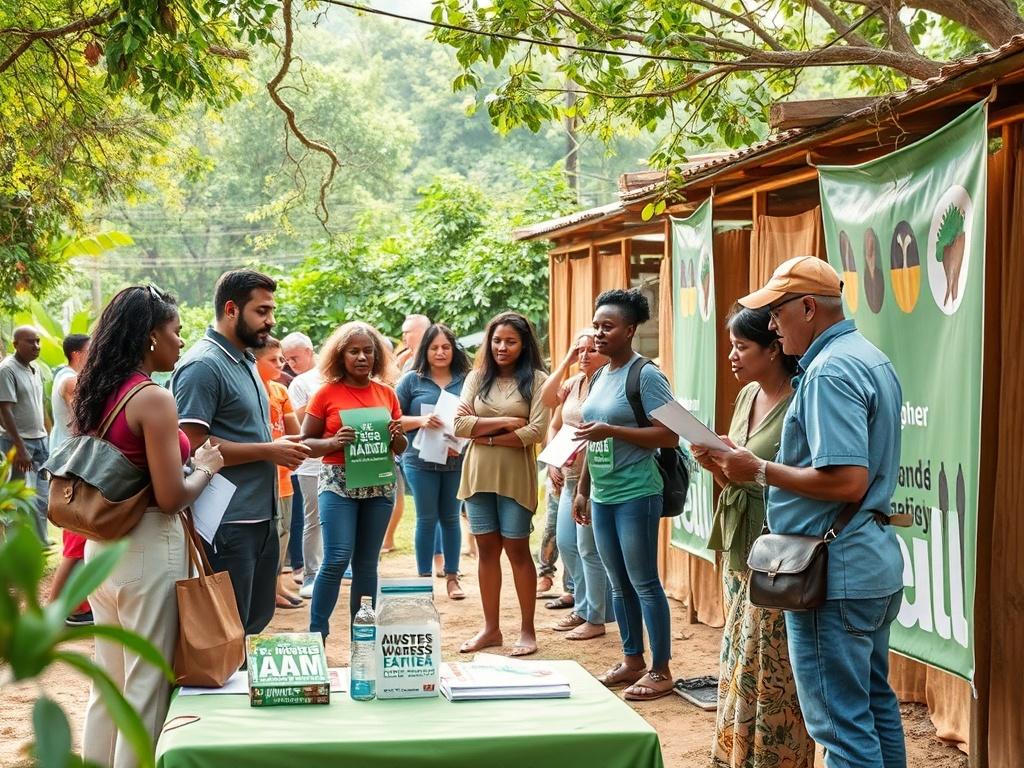 An image depicting a vibrant community event where volunteers are