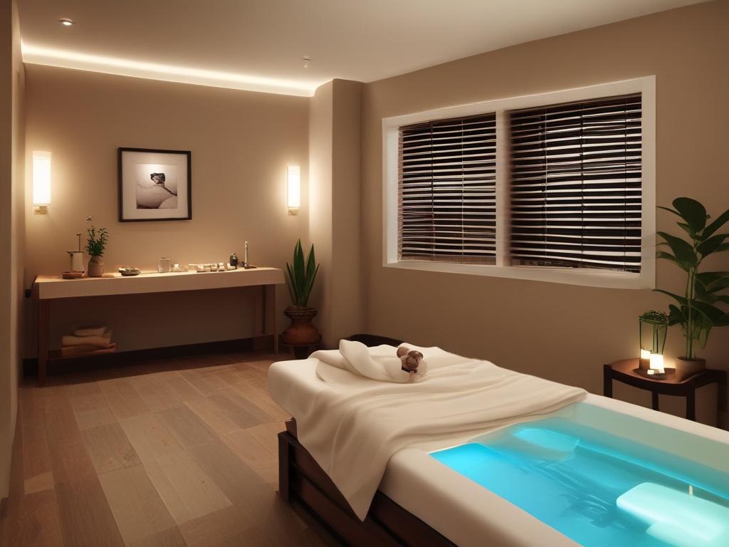A serene and calming massage room with soft lighting and
