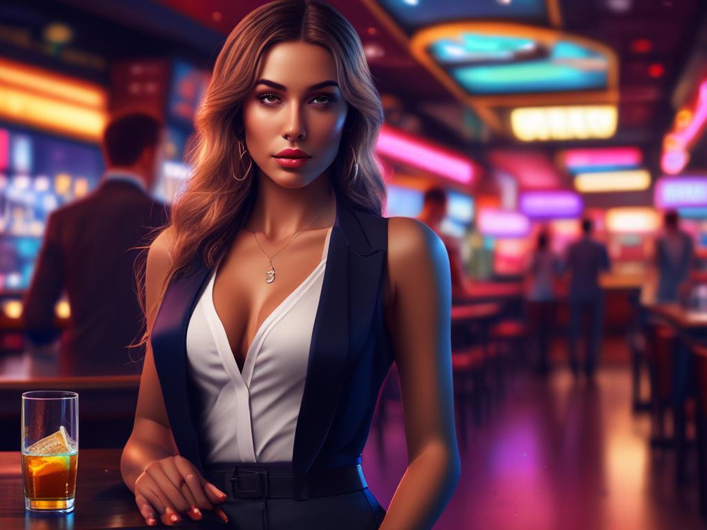 A lively nightlife scene with a glamorous escort and a