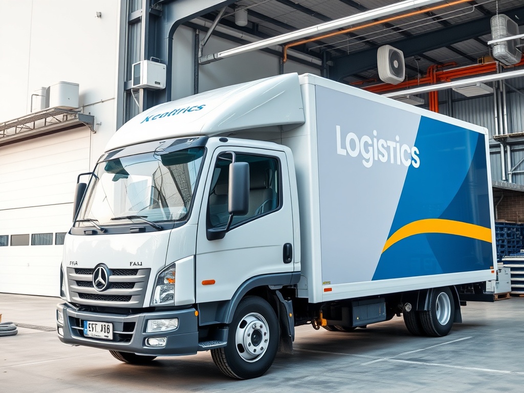 Modern logistics delivery truck at installation site showing reliable professional shipping and final delivery service