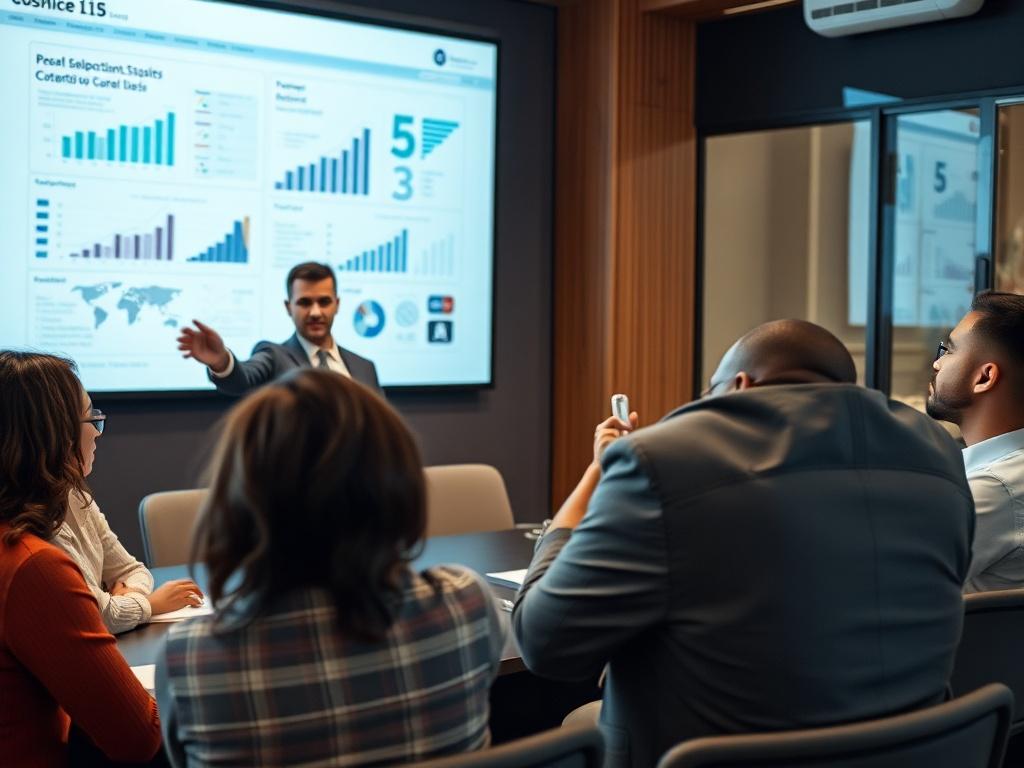 A dynamic image of a consultant presenting data and insights