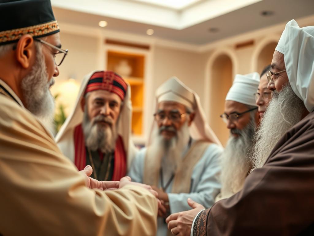 A close up shot of a diverse group of religious
