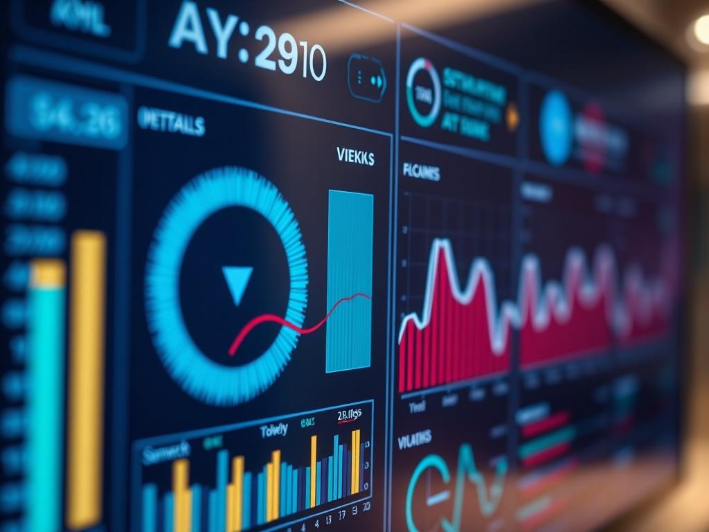 A close-up shot of a compliance dashboard displaying real-time monitoring data. The image highlights various metrics related to KYC/AML compliance in a modern, tech-oriented environment, emphasizing vigilance and reliability.
