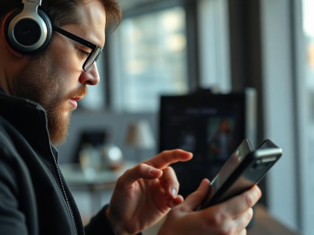 A close up shot of a professional music curator listening