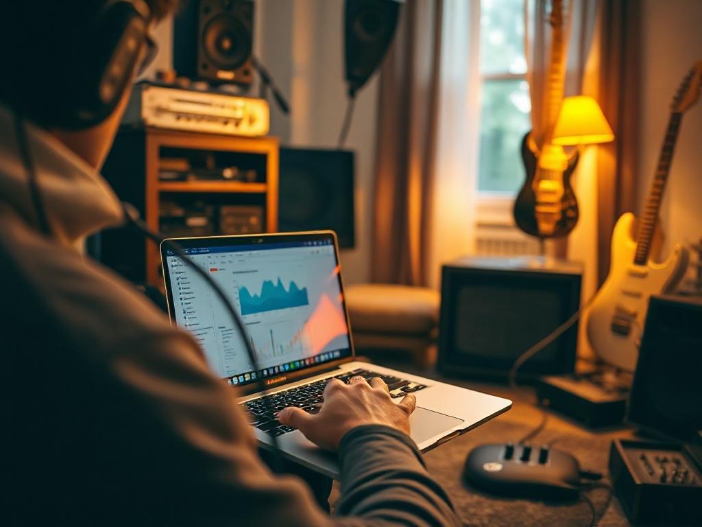 A close up shot of a musician working on their