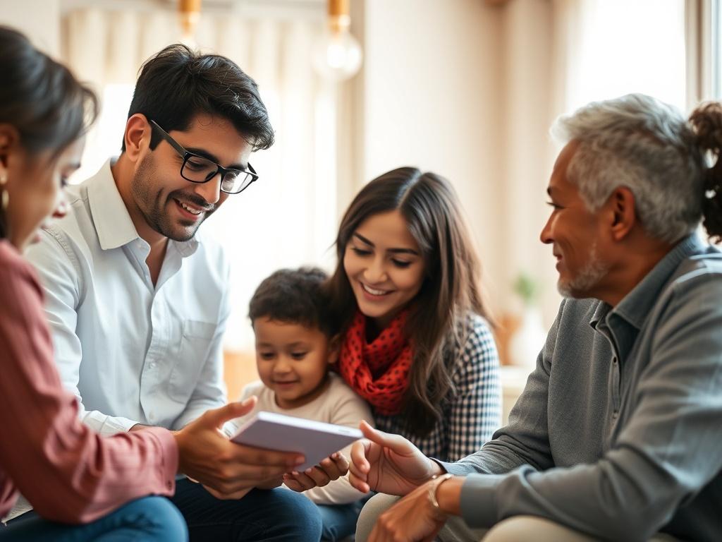 A close up shot of a family participating in a