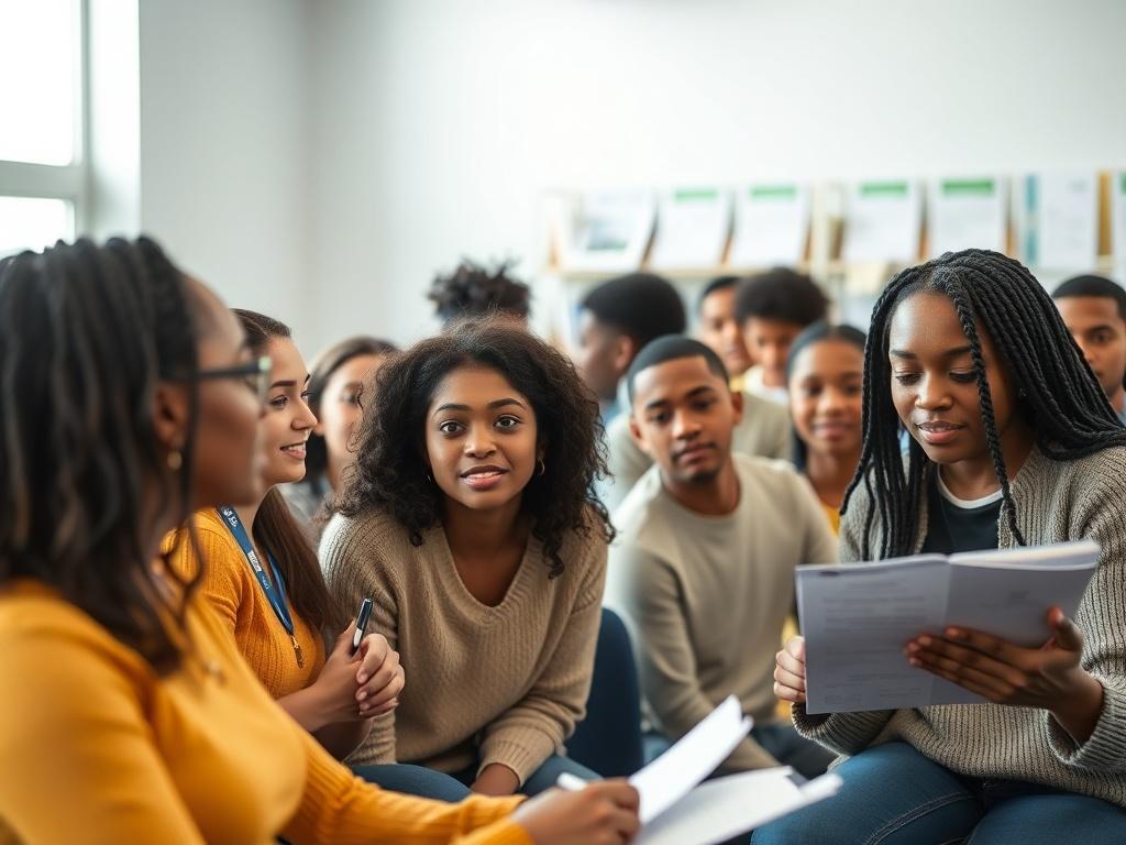 A close up shot of a diverse group of young