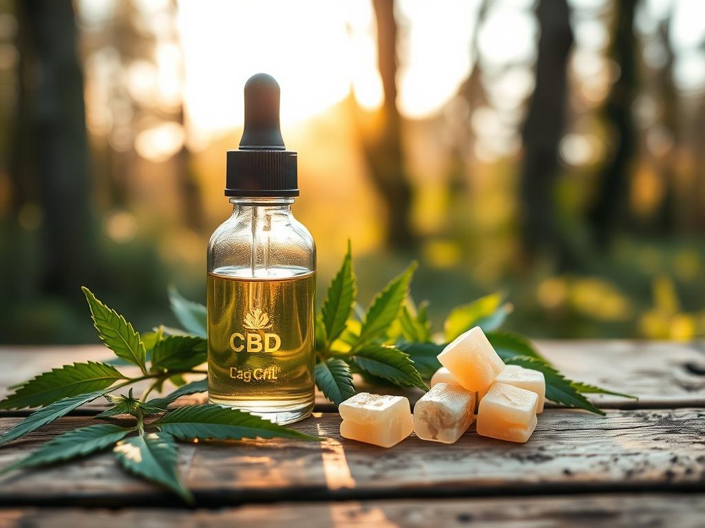 A rustic wooden table featuring a clear glass bottle of