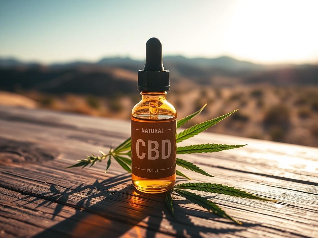 **AI Image Generation Prompt**

Create a realistic, high-resolution photo that embodies the blog titled "The Benefits of CBD Oil in Nevada." The composition should be simple and clear, featuring a single, prominent subject that directly represents the essence of CBD oil and its wellness benefits.

**Subject Matter:** Focus on a glass dropper bottle filled with golden CBD oil, elegantly placed on a rustic wooden table. The bottle should be labeled with natural hues, mirroring earthy tones to convey a sense o