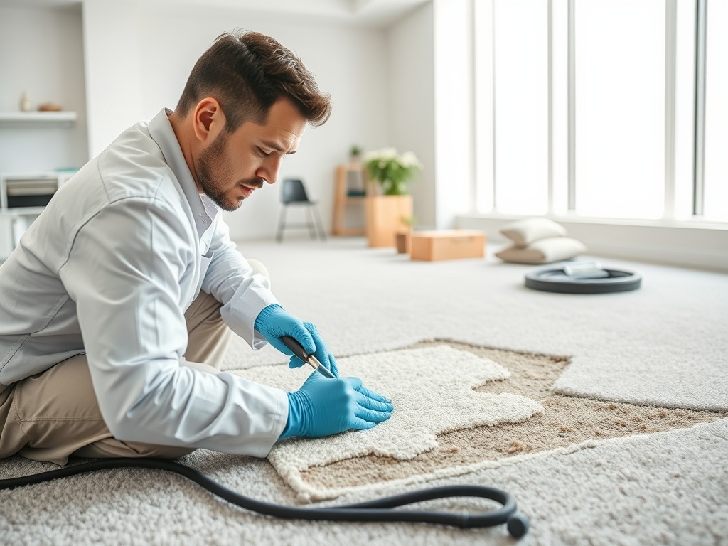 Professional carpet restoration expert at work