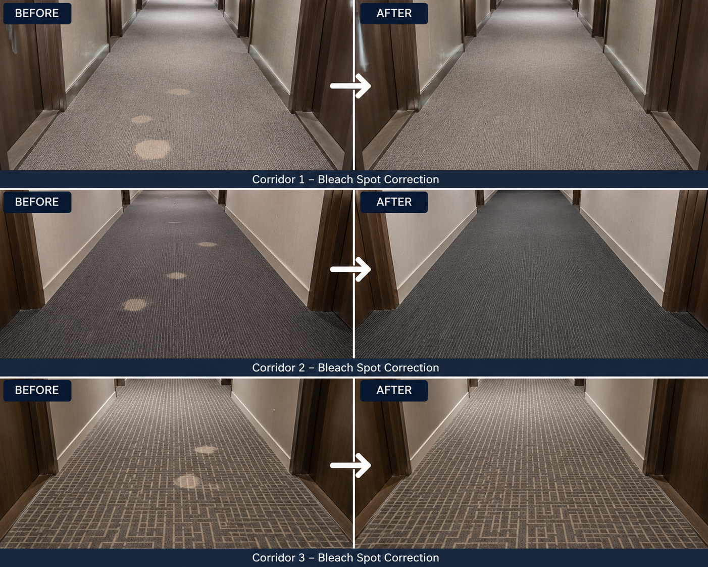 Hotel carpet restoration before and after