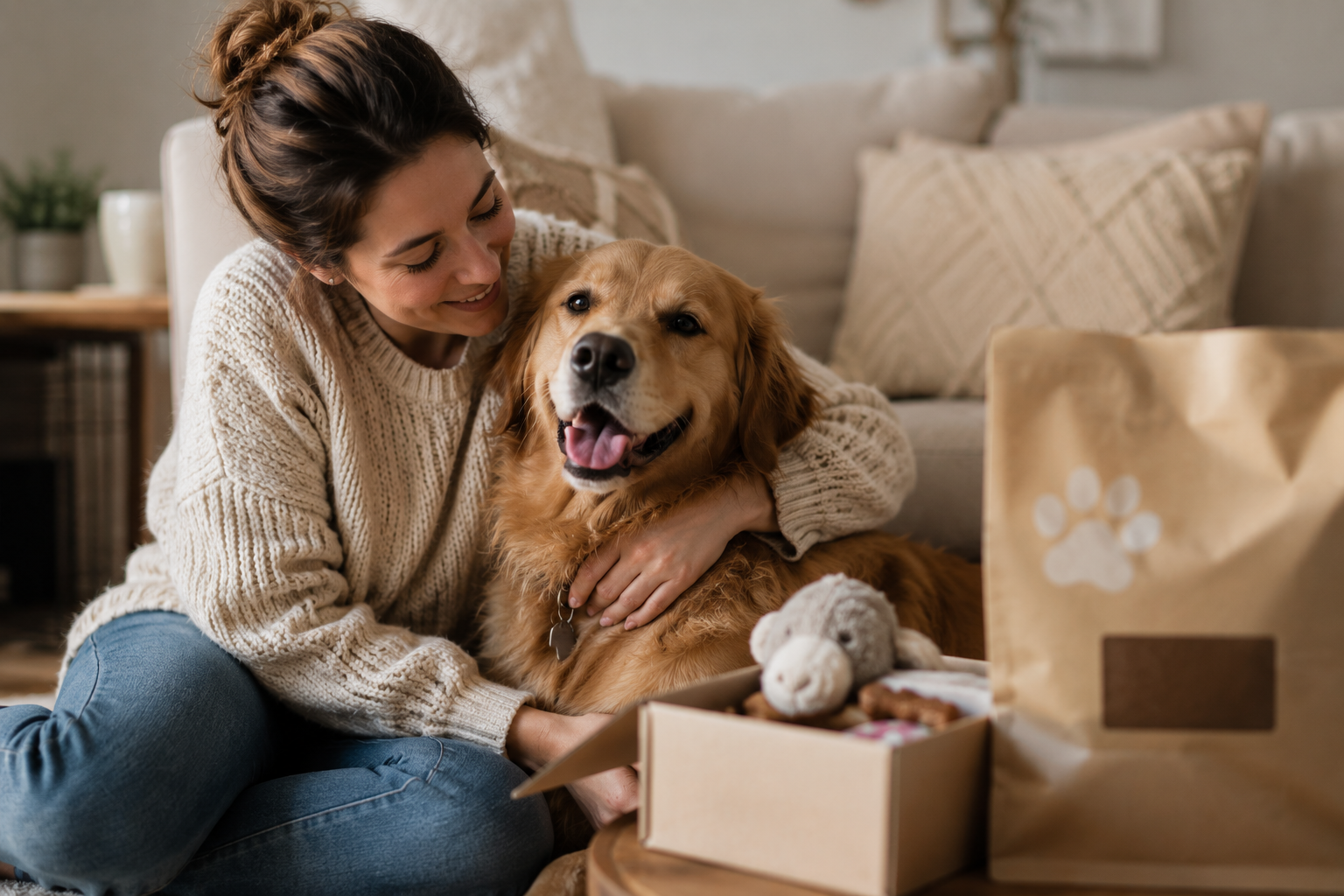 Founder with happy dog