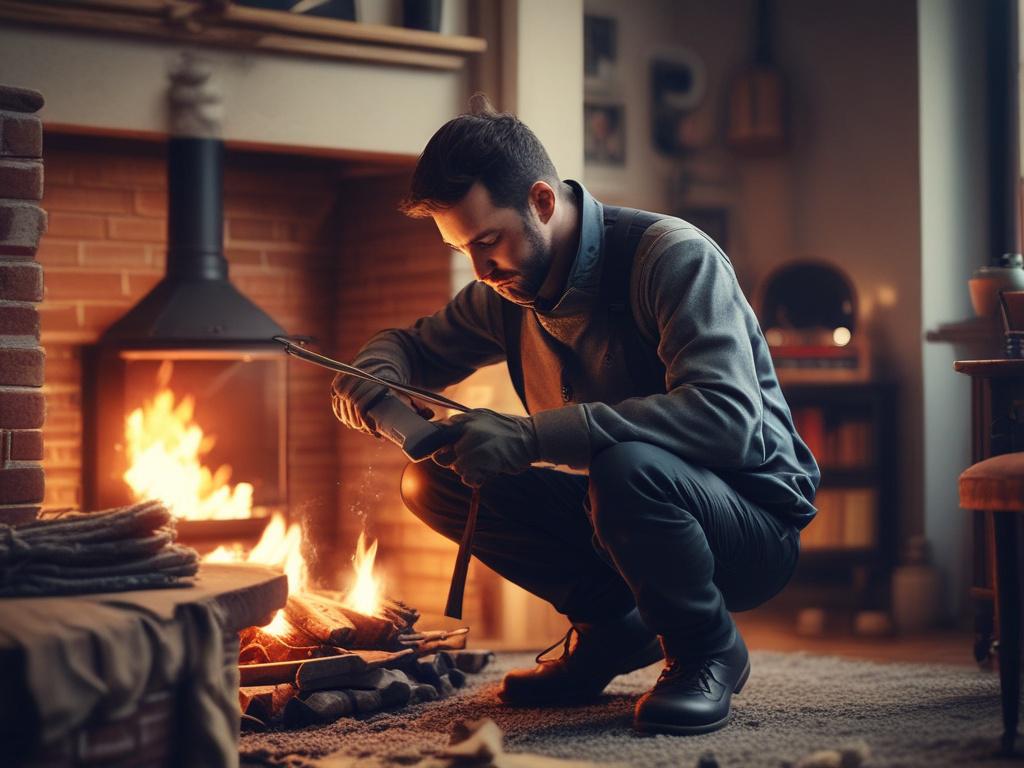 A close up shot of a professional chimney sweep in