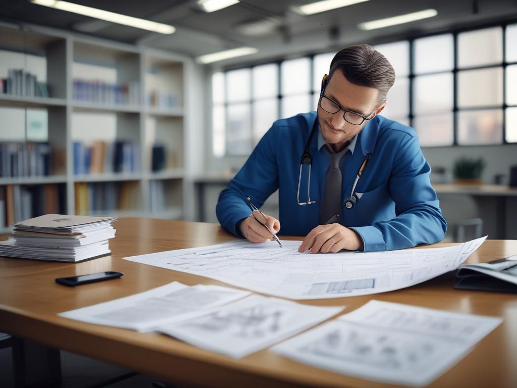 A close up shot of a healthcare facility manager reviewing