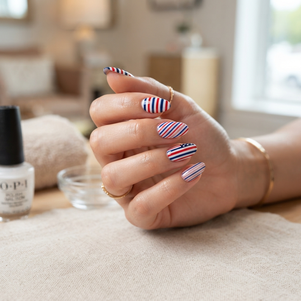 Patriotic red, white and blue nail design
