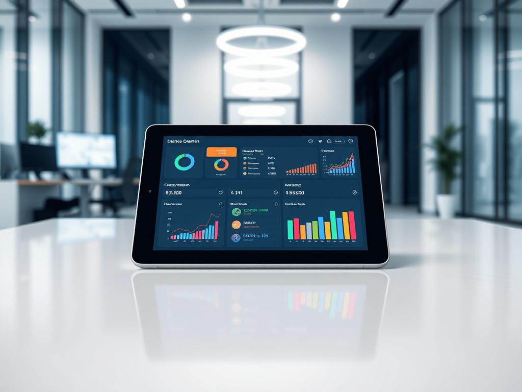 A high resolution of a sleek interactive dashboard displayed on