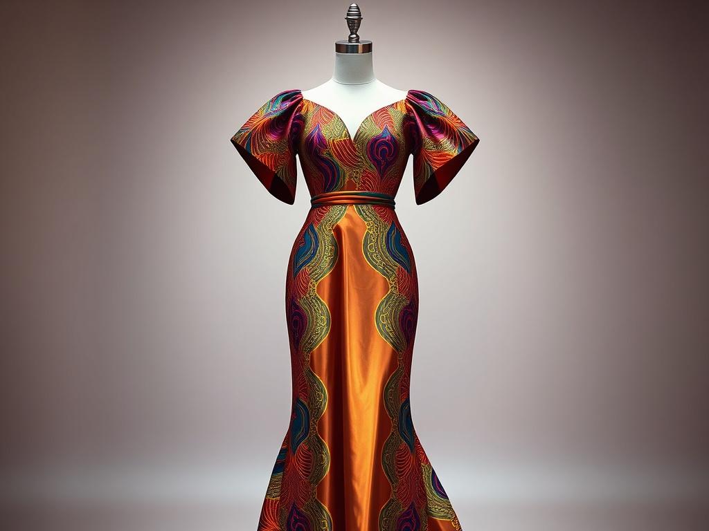 A hyper realistic, high resolution of a stunning bespoke gown